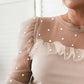 Beaded Sheer Mesh Ruffled Top With Regular Casual And Fashionable O-neck Long Daily Spring Top For Women