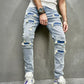 New Men Holes Casual Skinny Jeans Pants Streetwear Male Stylish Ripped Solid Hip Hop Slim Denim Trousers