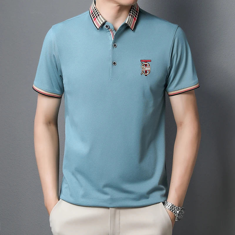 2024 Summer Men's New High End Brand Exquisite Embroidery Casual Cotton Polo Shirt Business Lapel Comfortable Breathable Top