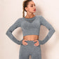 2PCS Seamless Women Sports Suits Yoga Set Workout Sportswear Gym Clothing Fitness Long Sleeve Crop Top High Waist Leggings