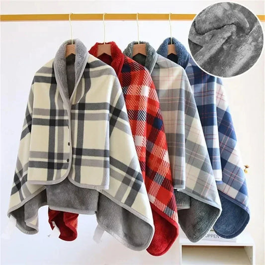 Thick Plaid Blanket Warm Winter Wearable Blanket Adults Office Travel Soft Fleece Throw Blankets With Button Home Shawl