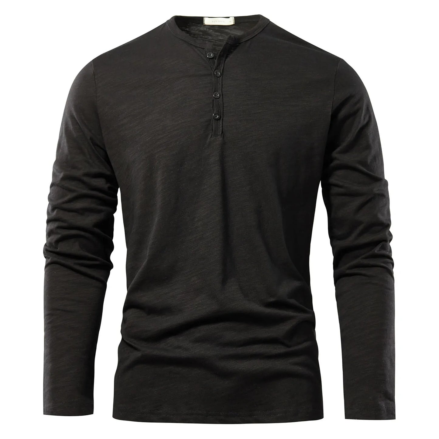 Henery Neck  Long Sleeve T shirt For Men Solid Spring Casual Mens T-shirts High Quality Male Tops Classic Clothes Men's T-shirts