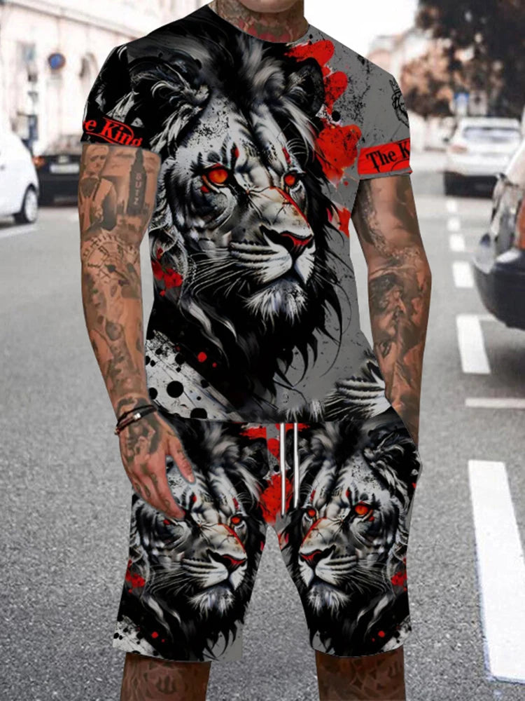 Fast Fashion - Lion Print Shirt & Shorts 2pc Set