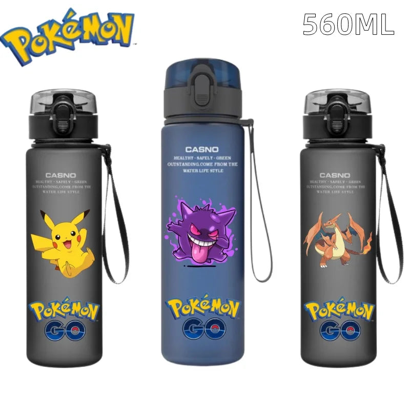 560ML Pokemon Water Cup Anime Portable Children's Cute Pikachu Gengar Plastic Outdoor Sports Large Capacity Water Bottle Gifts