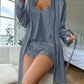 Simple Satin Pajama Set Long Sleeve Belted Robe  V Neck Cami Top And Shorts Women's Sleepwear