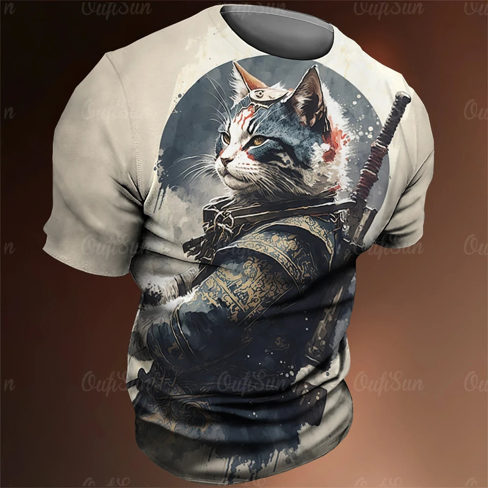 Y2K Samurai Wolf Graphic T-Shirts - Men