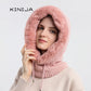 Winter Fur Cap Mask Set Hooded for Women Knitted Cashmere Neck Warm Balaclava Ski Windproof Hat Thick Plush Fluffy Beanies hood