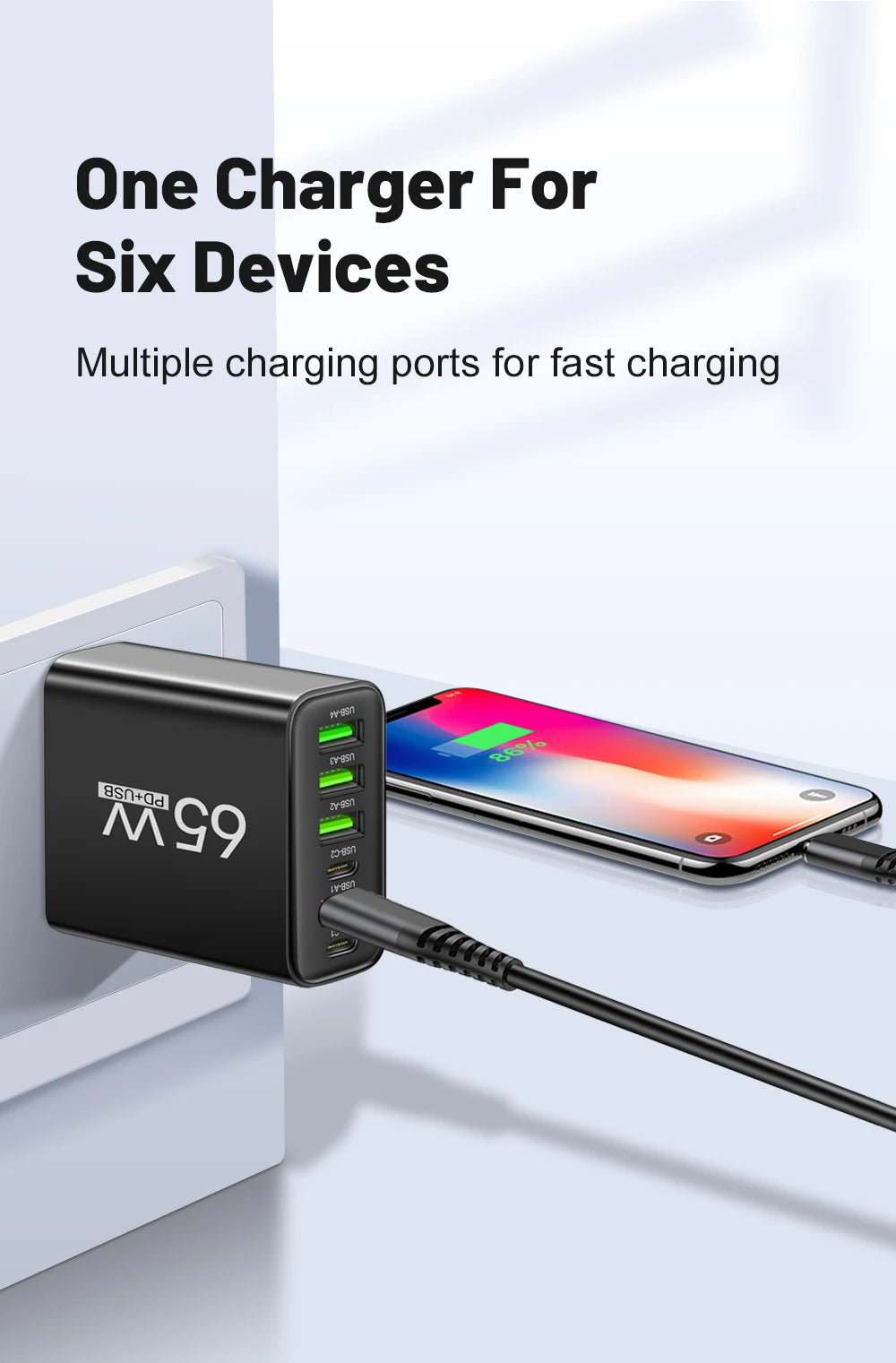 USB Charger 65W Mobile Phone Charger Fast Charging For Xiaomi Samsung Huawei P70 Travel Charger Adaptor For iPhone Quick Charger