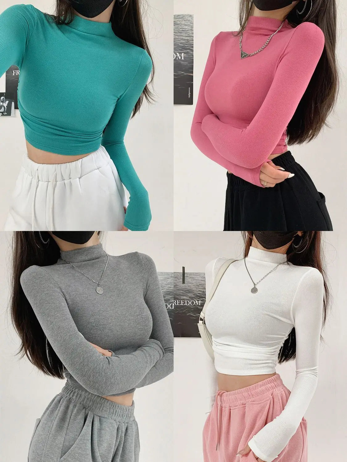 Y2K Korean Cropped Turtleneck