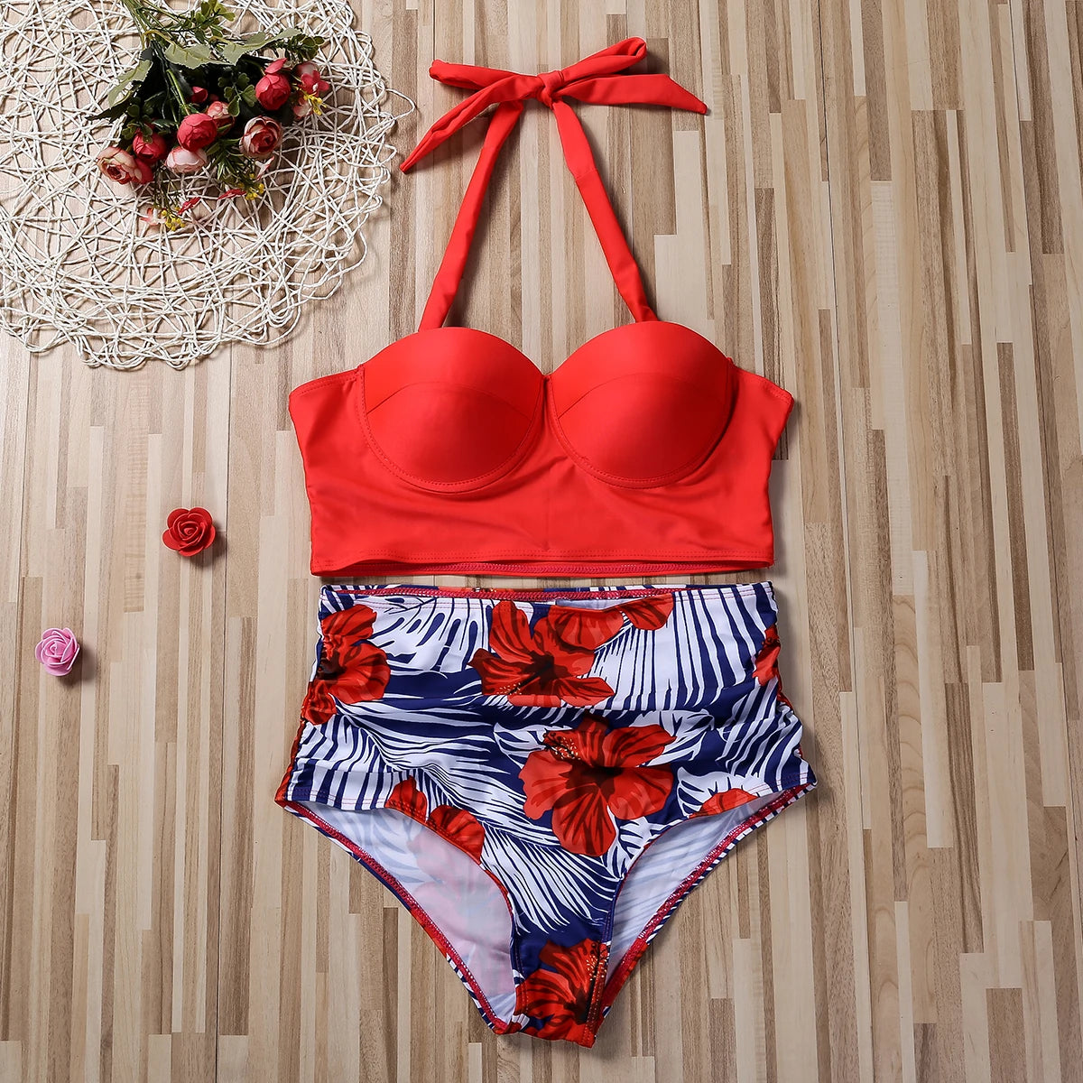 Y2K Push-Up Flower Print Bikini Set - 2pc