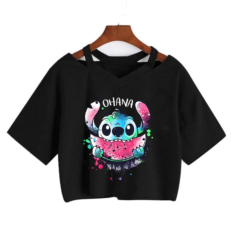 Stitch Graphic Crop Tops - Women's