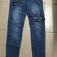 Elastic-Waist Retro Moto Biker Straight Leg Jeans