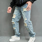 New Simple Men Loose Ripped Straight Jeans Pants Male Streetwear Stylish Casual Denim Trousers