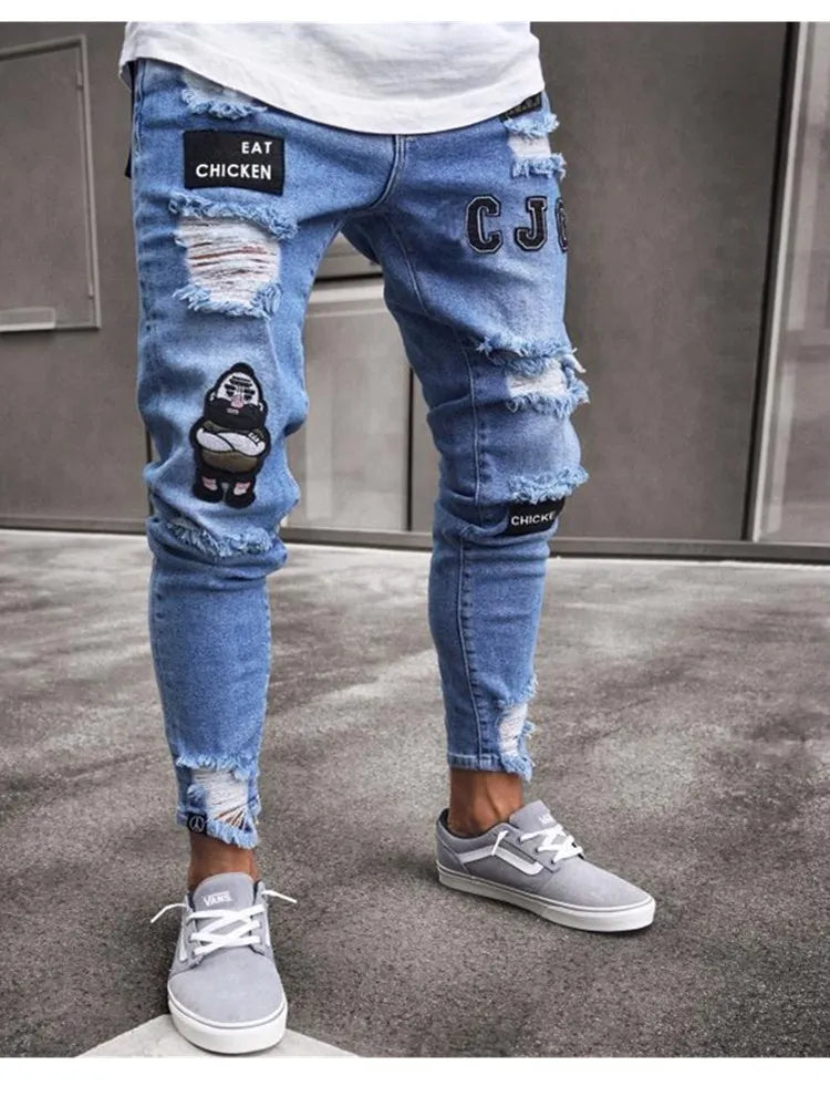 Y2K Ripped Street Embroidery Jeans