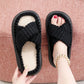 1pc Plus Size Lady Flat Fashion Trend Sweat-Absorbant Anti-Od Open Toe Cross Plush Fluffy Fur Home Slippers for Women