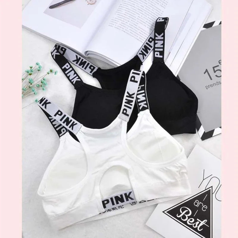 PINK Letter-Print Fitness Bra