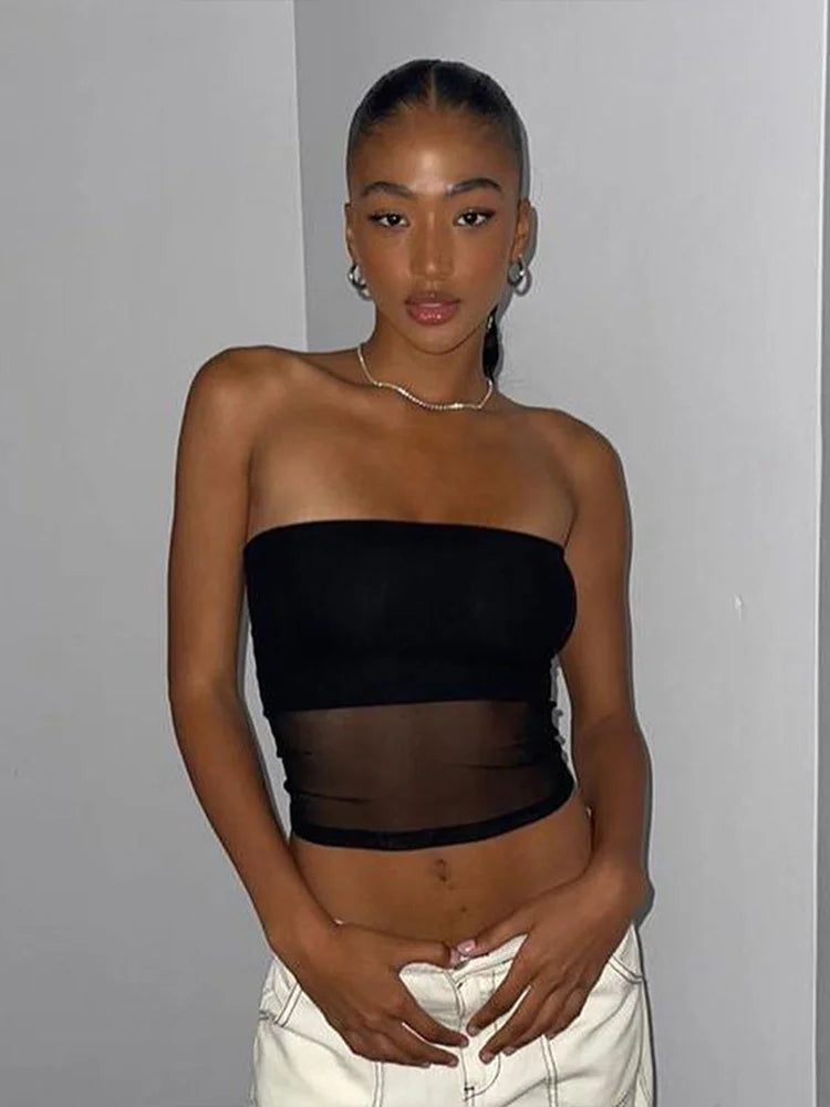 Y2K Sexy Sleeveless Mesh Crop Top