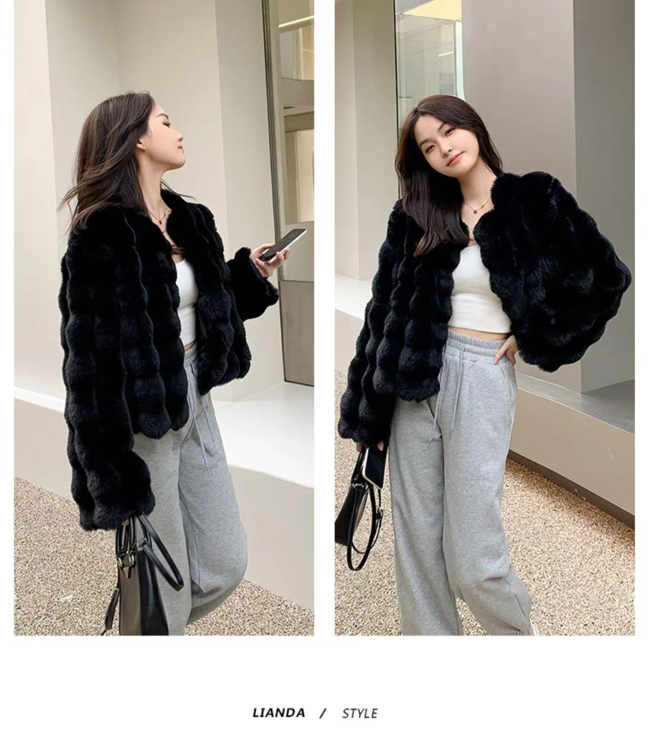 White Fur Coat for Women 2023 Autumn and Winter New Style Short Imitation Fur Plush Collarless Top Short Top Warm and Trend