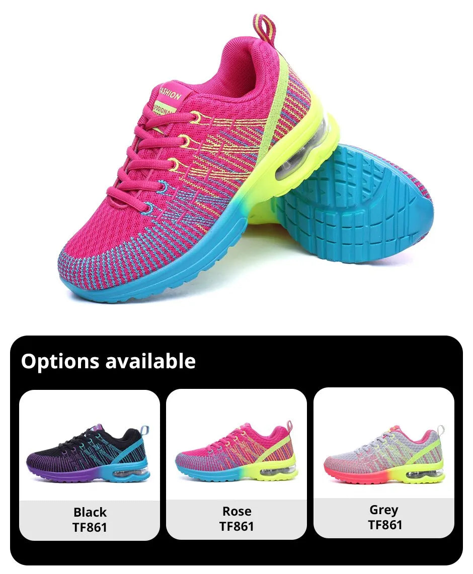 Women Air Cushion Running Shoes for Tennis Sports Fashion Sneakers Lace Up Lightweight Breathable Leisure Gym Walking Shoes