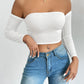 Off Shoulder Crop T-Shirt, Casual Long Sleeve Top For Spring & Fall, Women's Clothing