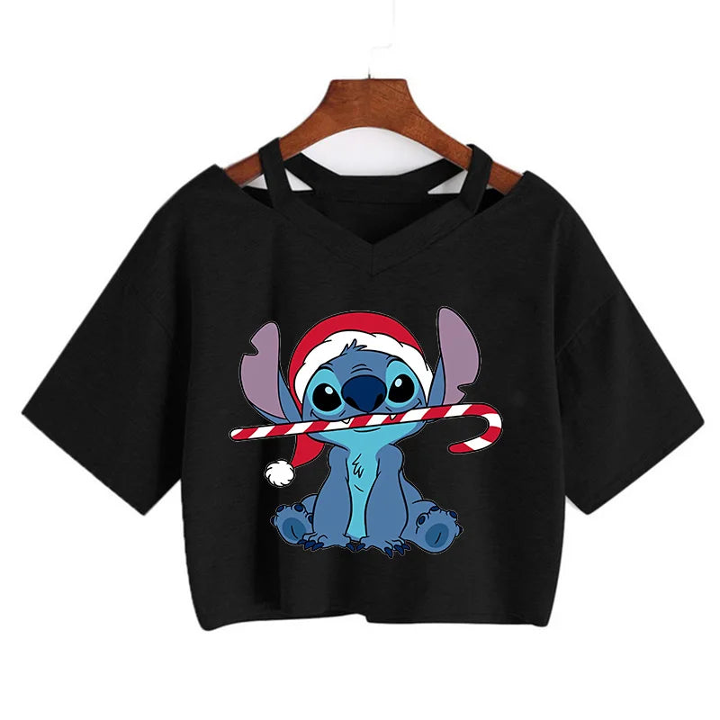 Stitch Graphic Crop Tops - Women's