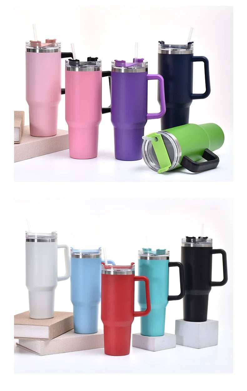 40oz 1200ML High Quality Insulated Tumbler with Handle Straw Double Wall Thermal Iced Travel Cup Coffee Cup Perfect Gift