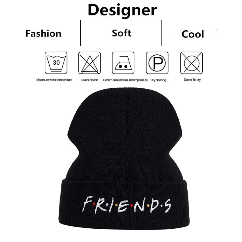 Unisex FRIEND Letter Embroidery Beanies Autumn Winter Warm Hat Hip Cap Beanie Hat Caps for Women Men