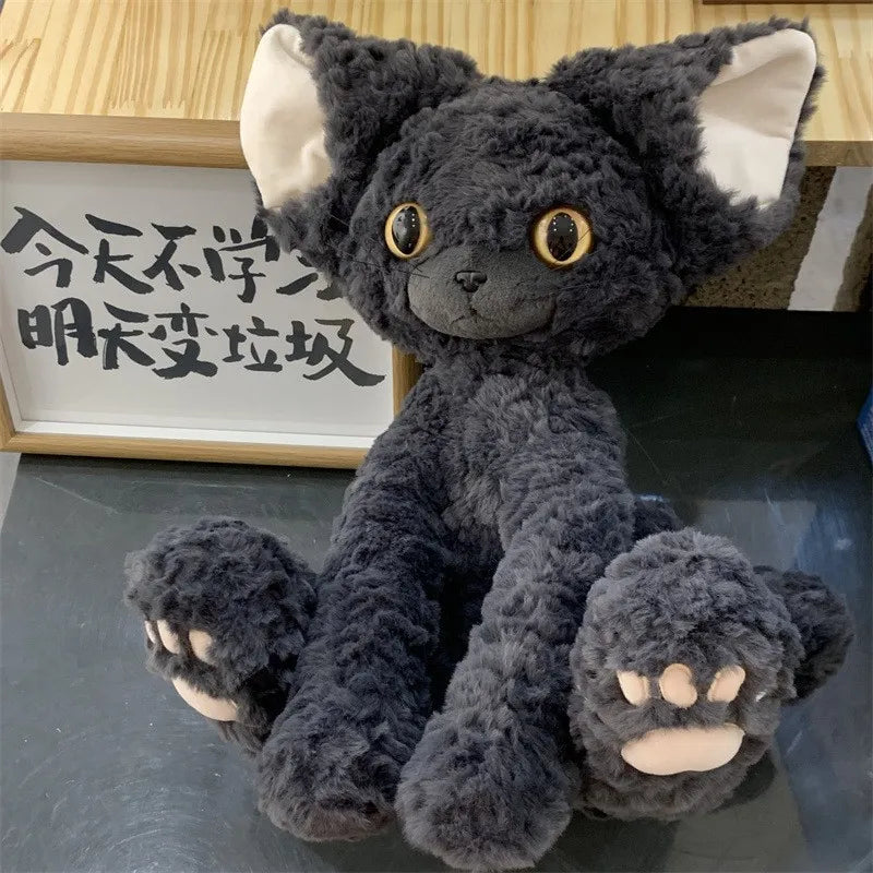 Cute Black Cat Plush Toy Throw Pillow Khaki Curly KUKI Black Cat Long Hair Doll Stuffed Animals Festive Gifts For Kids Birthday