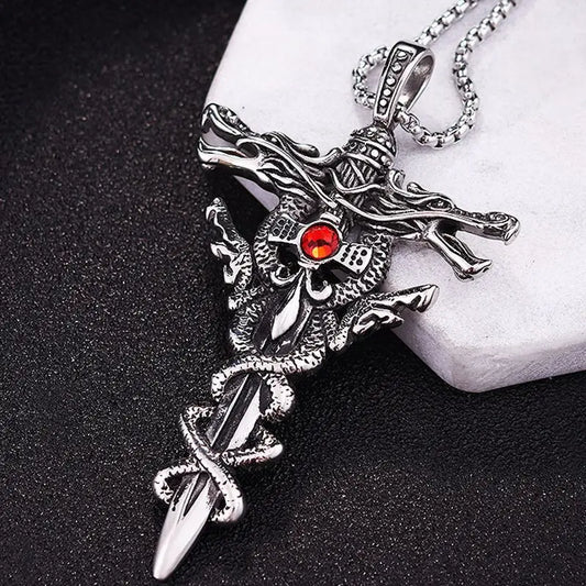 Men's Mali Necklace - Double-Dragon Sword Pendant