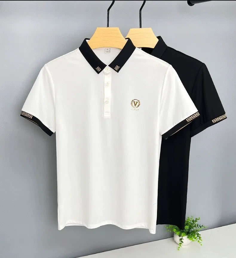 Brand high-end hot diamond embroidered POLO shirt short sleeve men's top summer youth Korean version trend casual Paul T-shirt