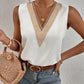 Sleeveless V-neck Lace Parchwork Blouse Women Loose Hollow Out Summer Tee Shirt Casual Streetwear Tsnk Top