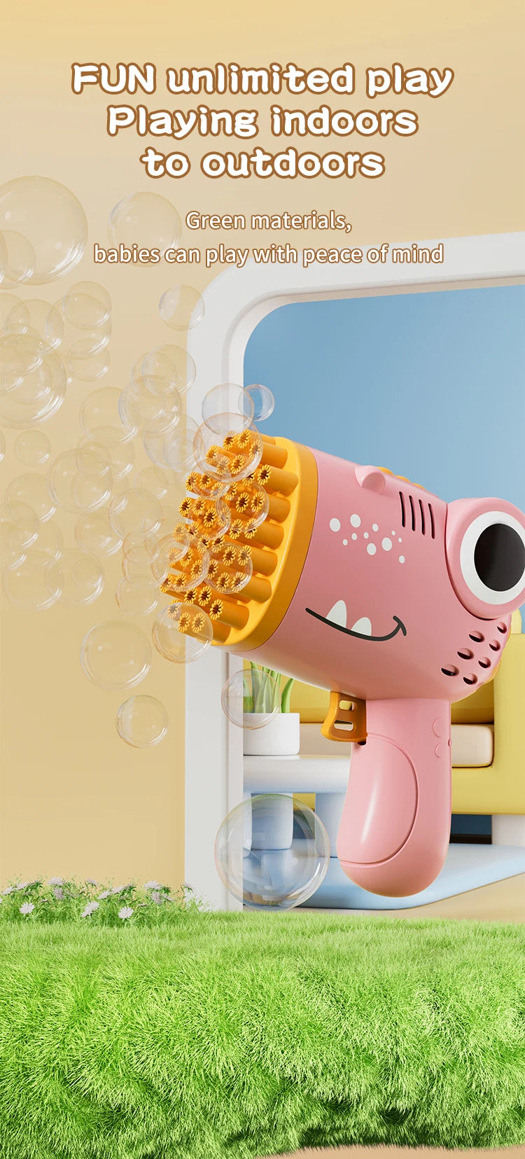 40 Holes Dinosaur Bubble Gun Handheld Fully Automatic Bubble Machine Without Battery And Bubble Water For Kids Gift