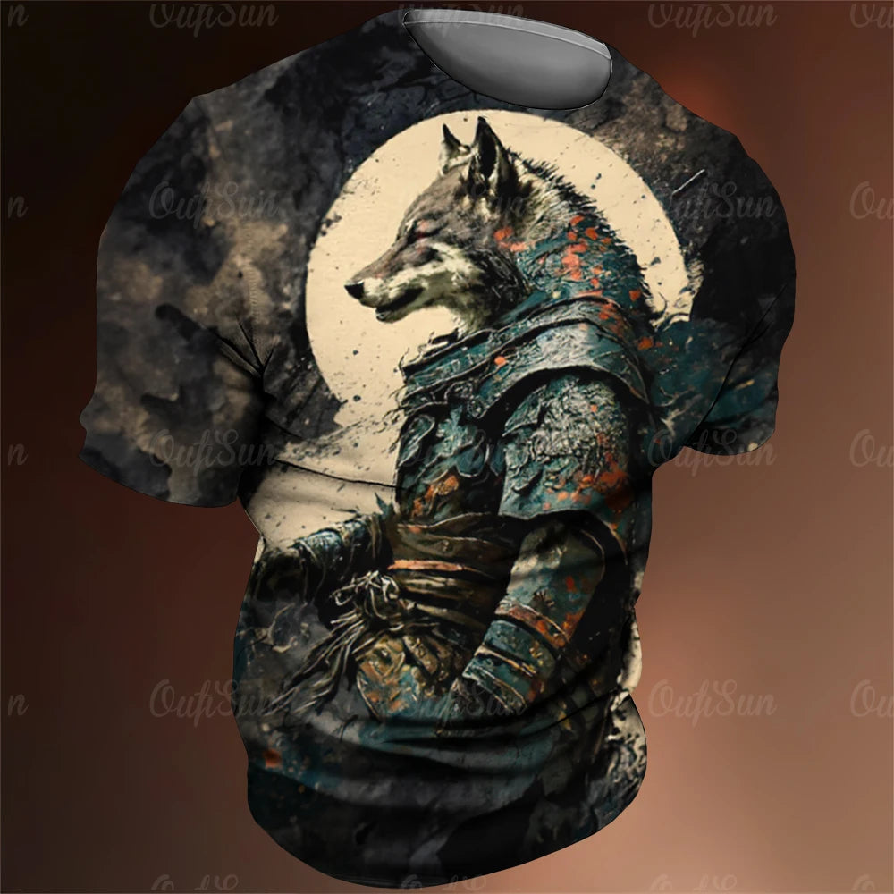 Y2K Samurai Cat Graphic T-Shirts - Men