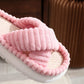 1pc Plus Size Lady Flat Fashion Trend Sweat-Absorbant Anti-Od Open Toe Cross Plush Fluffy Fur Home Slippers for Women