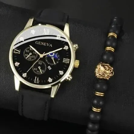 Luca Gianni - Men's Onyx Watch and Bracelet 2pc Set