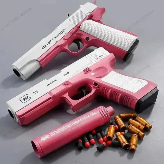 Toy Gun Pistol Soft Bullet M1911 Shell Ejected Foam Darts Blaster Manual Airsoft Weapon with Silencer For Kids Adults