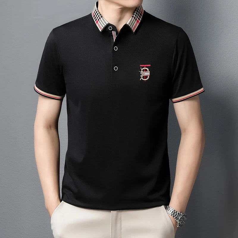 2024 Summer Men's New High End Brand Exquisite Embroidery Casual Cotton Polo Shirt Business Lapel Comfortable Breathable Top