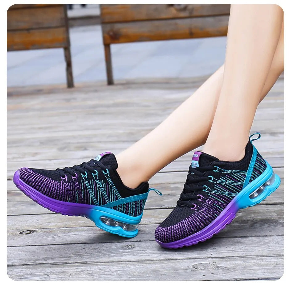 Women Air Cushion Running Shoes for Tennis Sports Fashion Sneakers Lace Up Lightweight Breathable Leisure Gym Walking Shoes