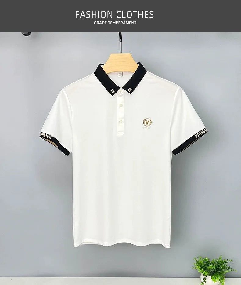 Brand high-end hot diamond embroidered POLO shirt short sleeve men's top summer youth Korean version trend casual Paul T-shirt