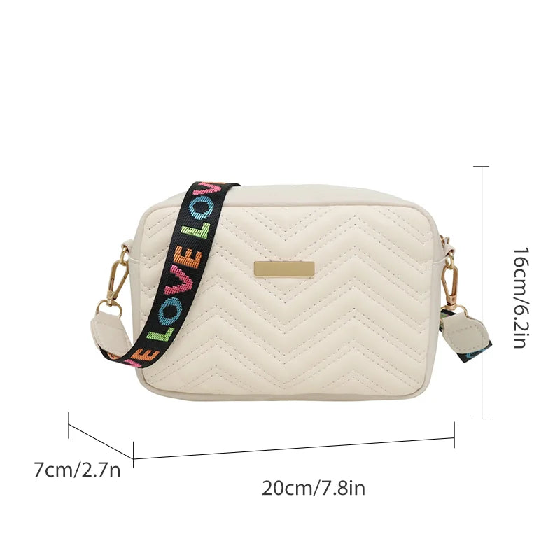 Rilibegan Embroidered Camera Bag PU Material Casual Small Square Bag Versatile Single Shoulder Bag Printed Shoulder Strap