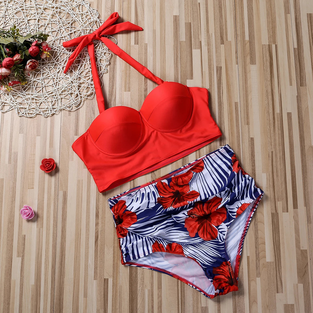 Y2K Push-Up Flower Print Bikini Set - 2pc