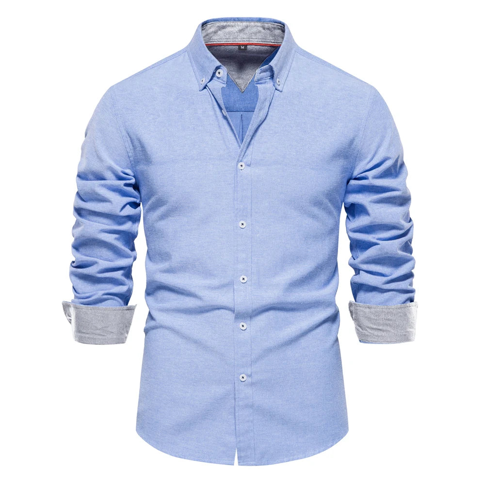 AIOPESON New Spring Cotton Blend Men's Oxford Shirt Long Sleeve Button Down Social Buinesss Casual Shirts for Men