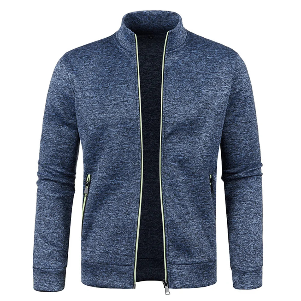 Autumn Winter Men's Zipper Knit Long Sleeves Thin Cashmere Fashion Top Sweater Coat