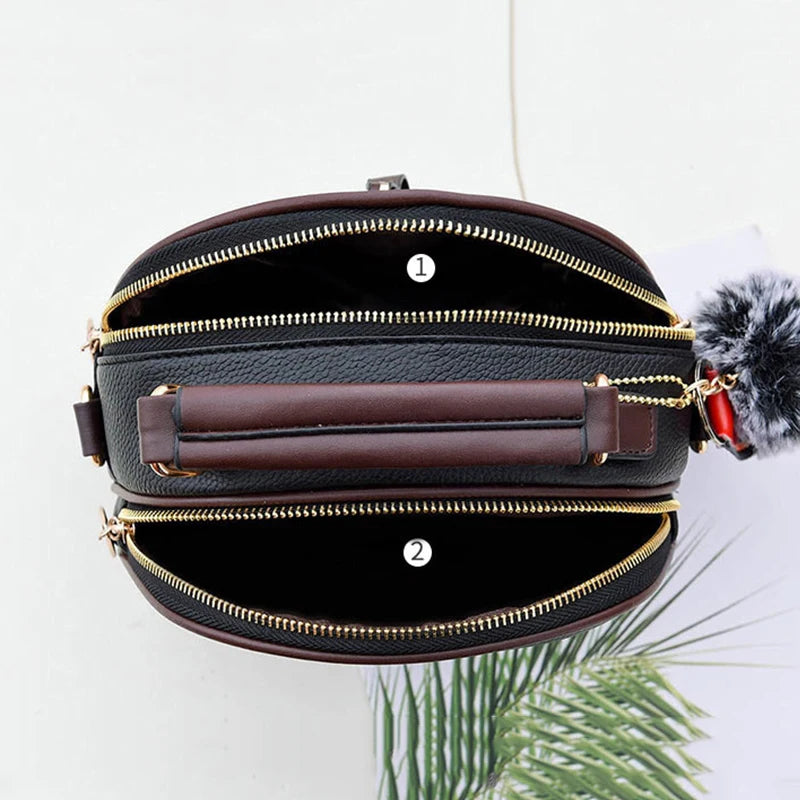 Luxury PU Leather Women's Small Tote Bag, Fashionable Fur Ball Pendant, Design Feel Crossbody Bag