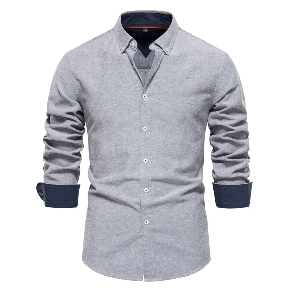 AIOPESON New Spring Cotton Blend Men's Oxford Shirt Long Sleeve Button Down Social Buinesss Casual Shirts for Men