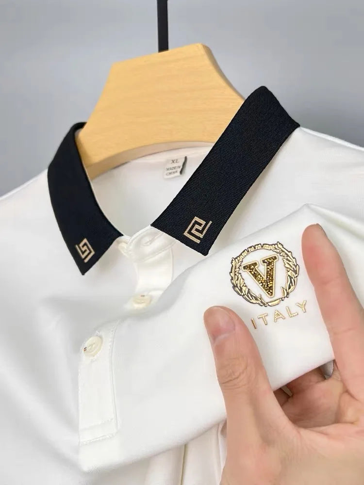 Brand high-end hot diamond embroidered POLO shirt short sleeve men's top summer youth Korean version trend casual Paul T-shirt