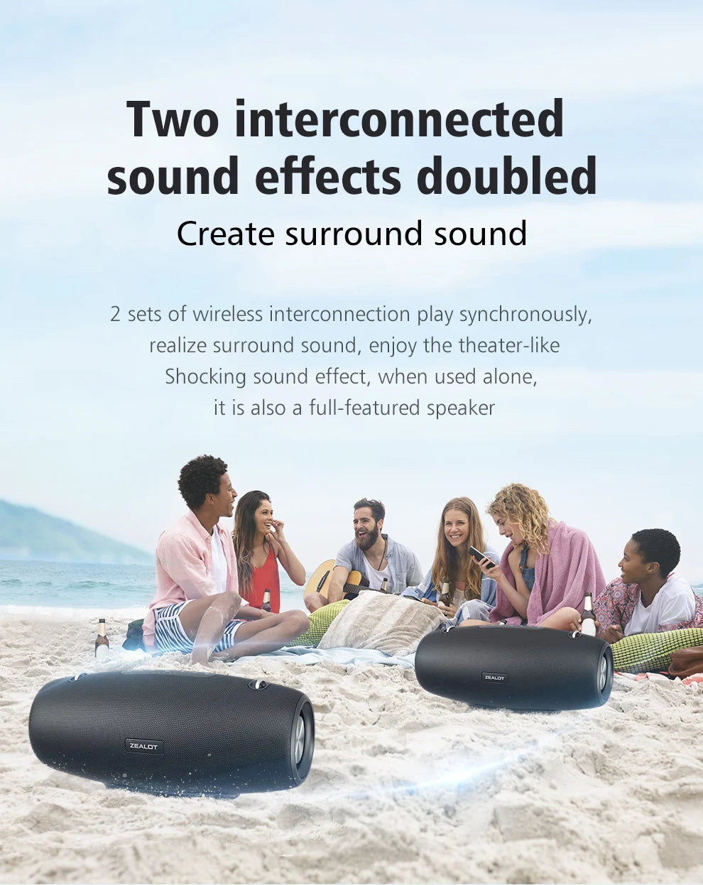 ZEALOT S67 60W Portable Bluetooth Speaker Outdoor Party Speaker Big Loud Speaker Excellent Bass Performace 3D Speaker