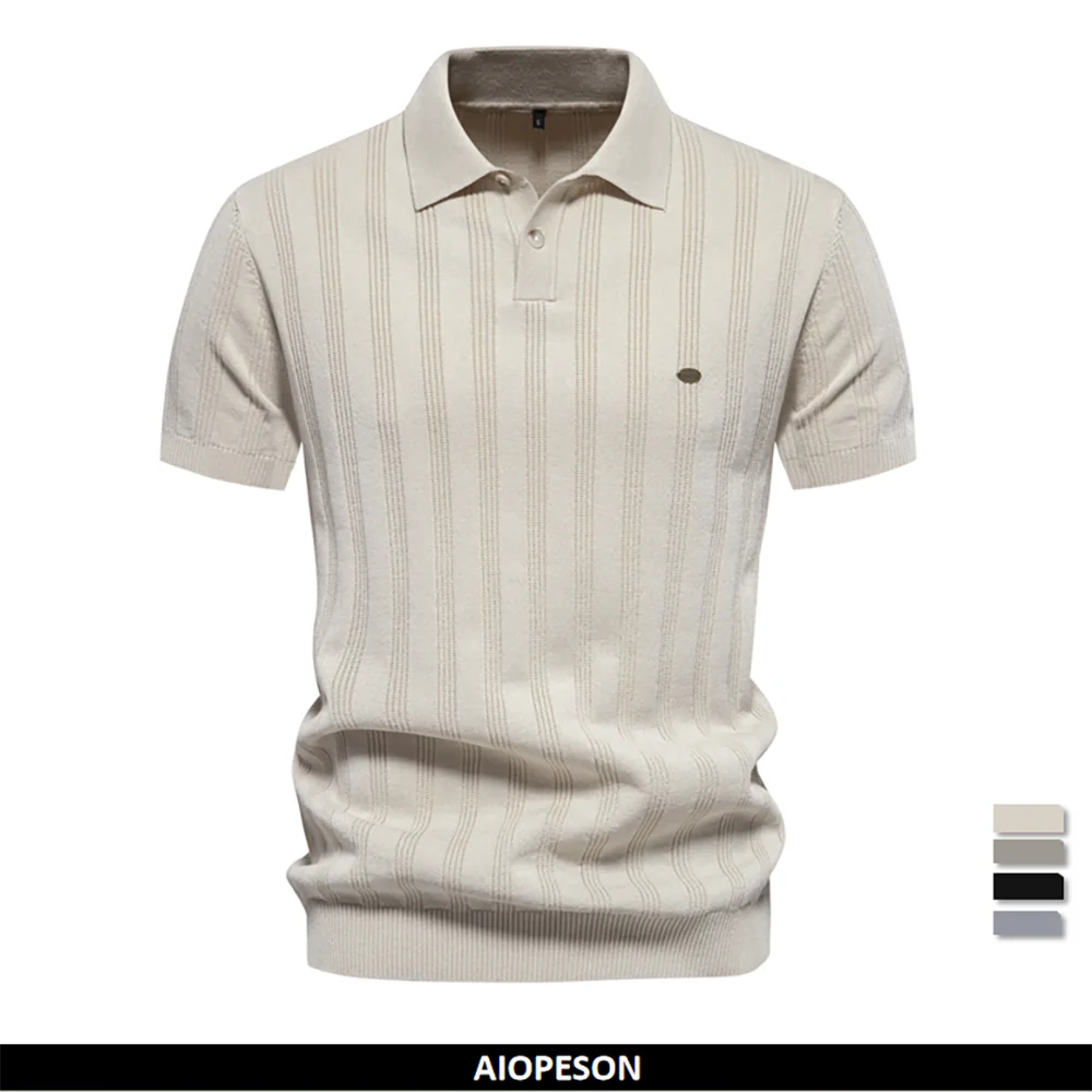 2024 New Summer Ribbed Knit Polo Shirt for Men Breathable and Cool Brand Quality Mens Textured Polo Shirts