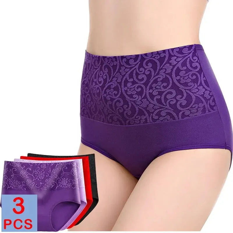 3Pcs/Lot Plus Size Underwear Women High Waist Women's Panties Cotton Brief Girl Breathable Panty Abdominal Underpants Ladies 5XL