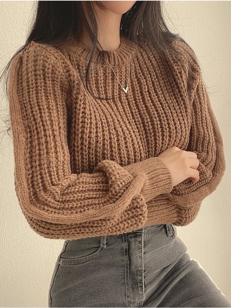 Loose Vintage Harajuku Lantern Long Sleeve Women Sweater Korean Autumn Winter Knitwear Soft Warm Tops Chic Solid Femme Sweater